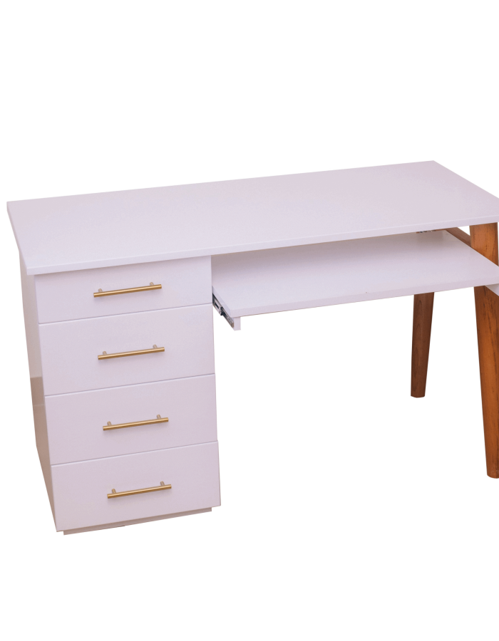 Escritorio Blanco Integral con Cajones y Bandeja Retráctil